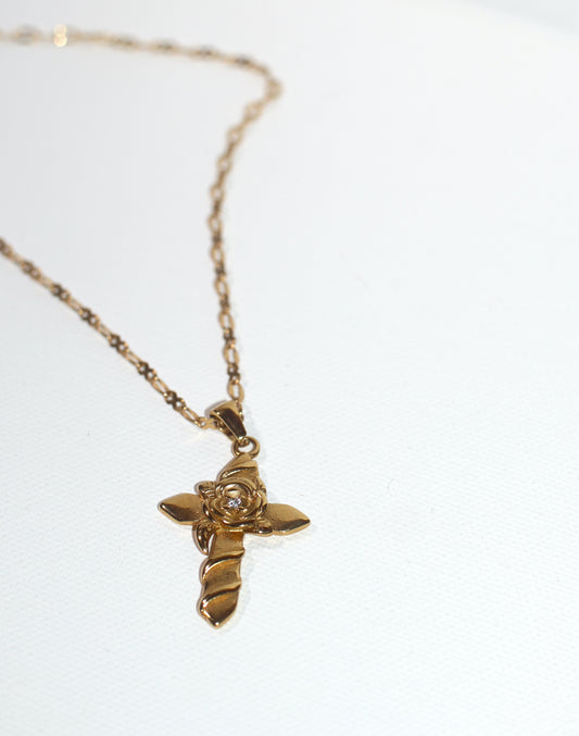Vintage Flower Cross Necklace